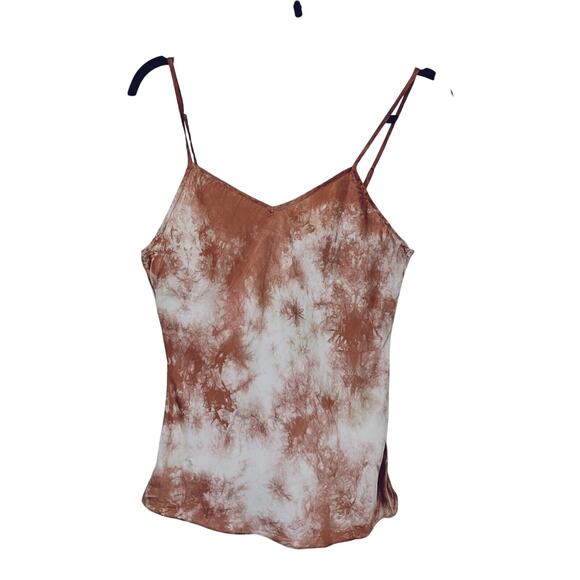 Lexi M 100% Silk Dusty Rose Pink Cream Spaghetti Top Tie Dye Camisole Top Small - Picture 1 of 8